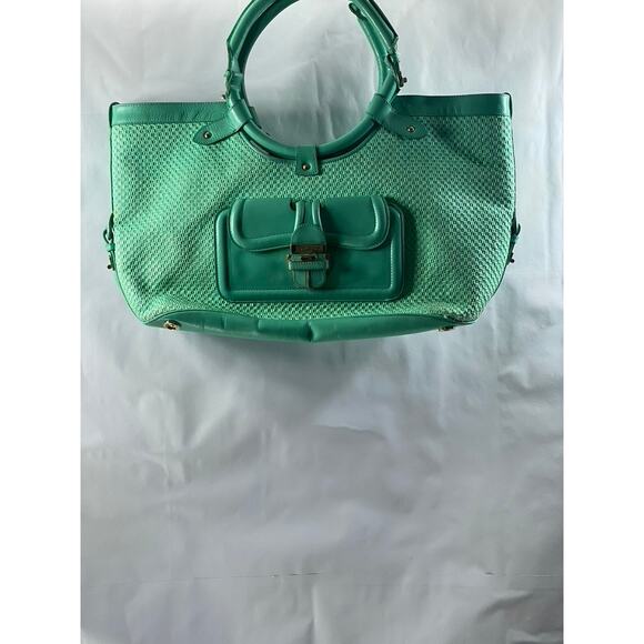 JIMMY CHOO Women's Aqua Green Textured Round Handle Handbag - Picture 1 of 11